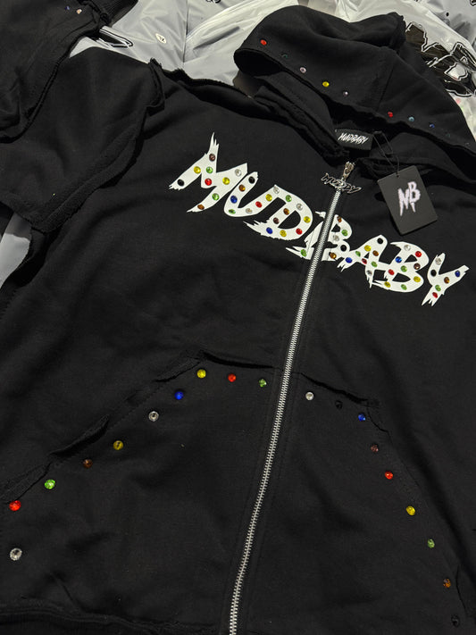 Black Mudbaby colorful rhinestones hoodie