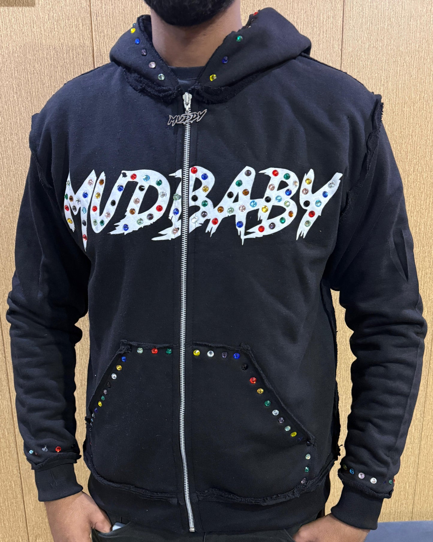 Black Mudbaby colorful rhinestones hoodie