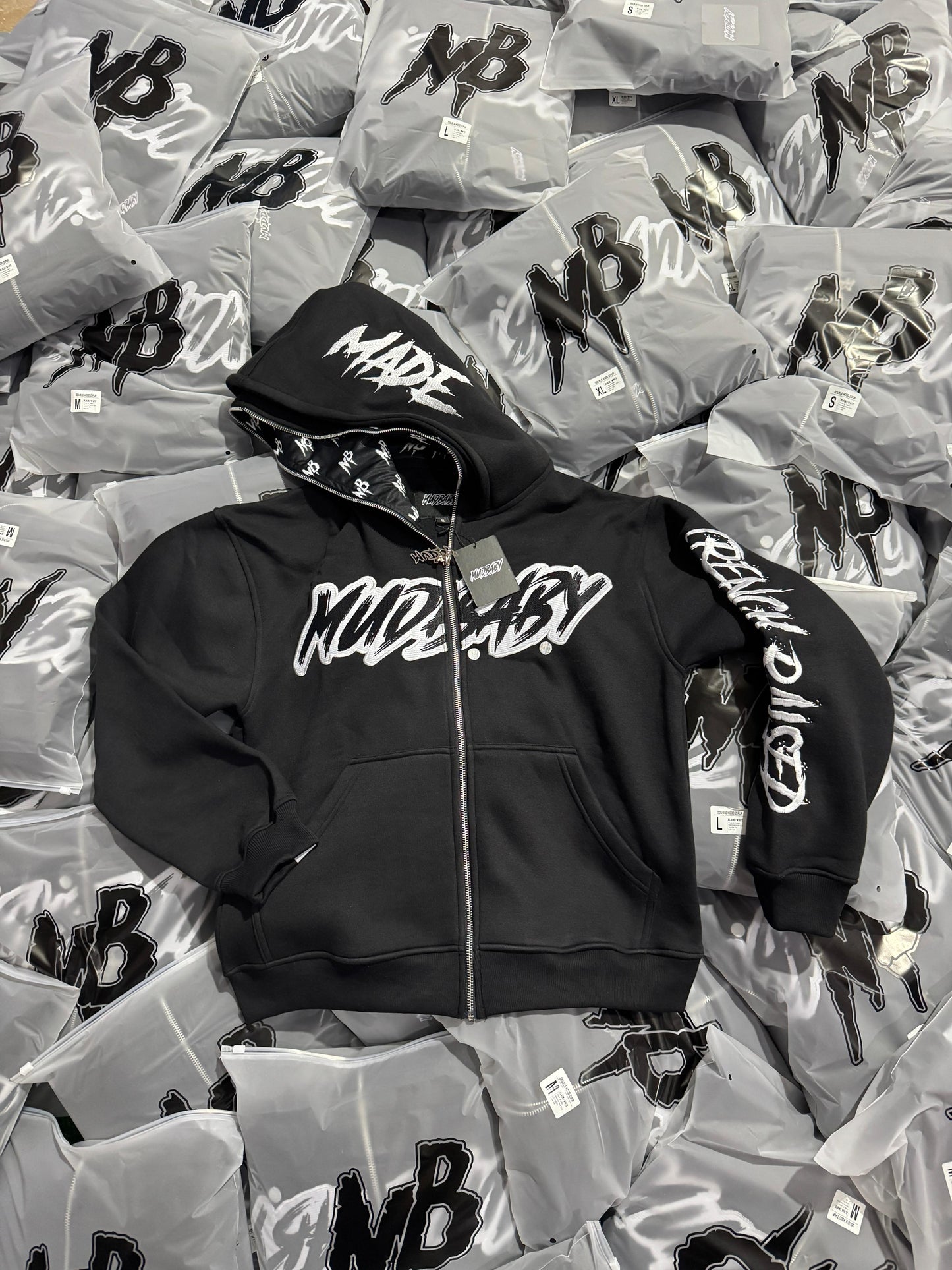 Mudbaby black double zip up hoodie