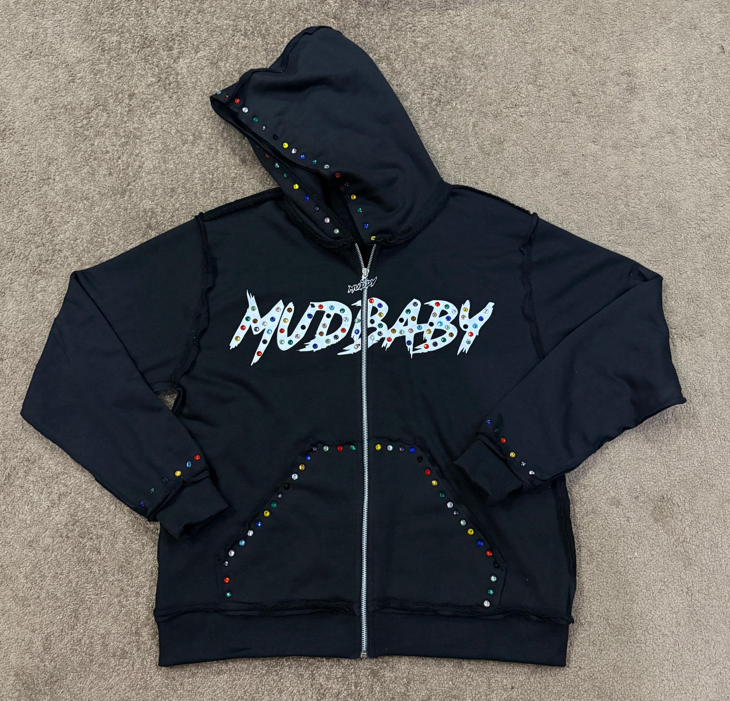 Black Mudbaby colorful rhinestones hoodie