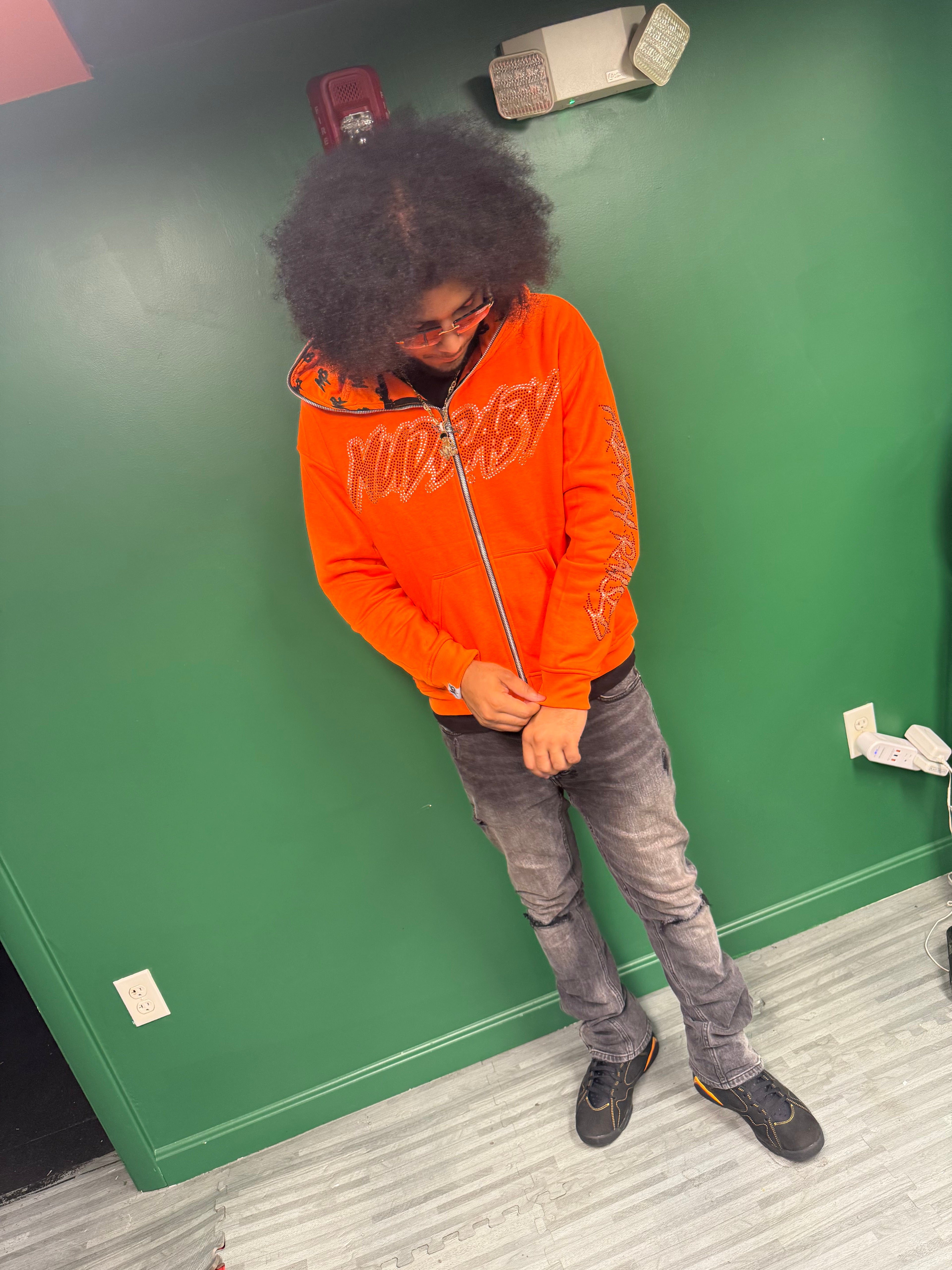 Mudbaby orange double hoodie zip up