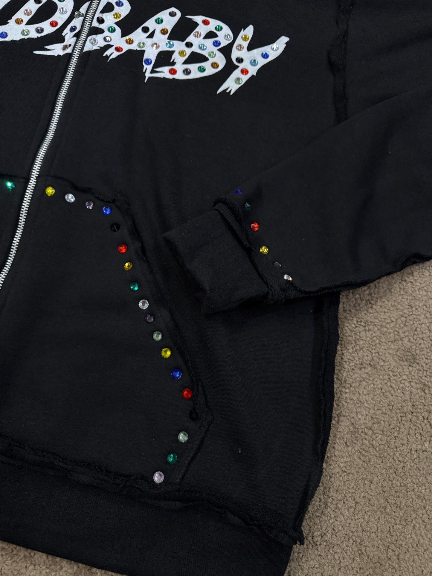 Black Mudbaby colorful rhinestones hoodie