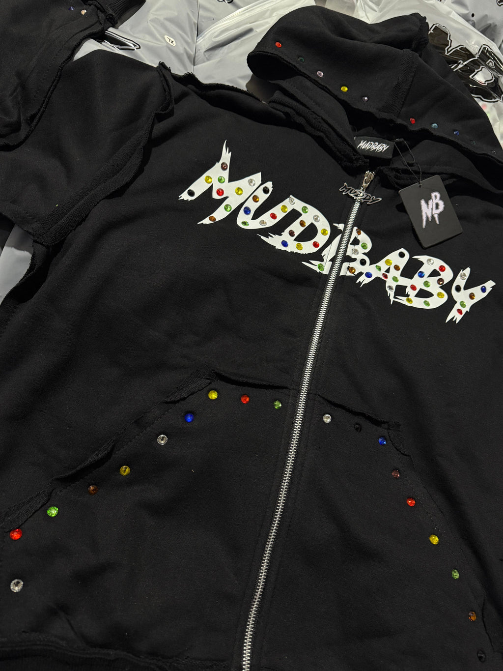Black Mudbaby colorful rhinestones hoodie