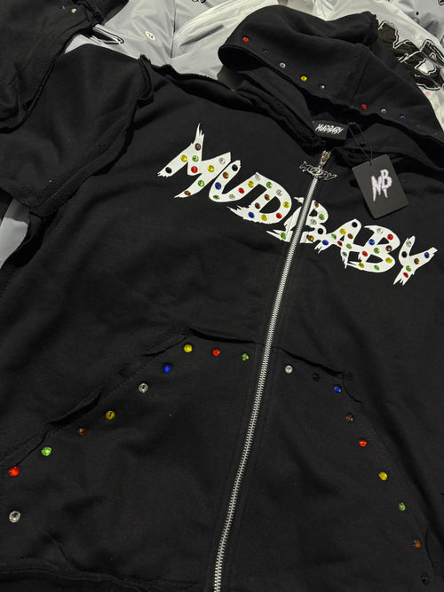 Black Mudbaby colorful rhinestones hoodie