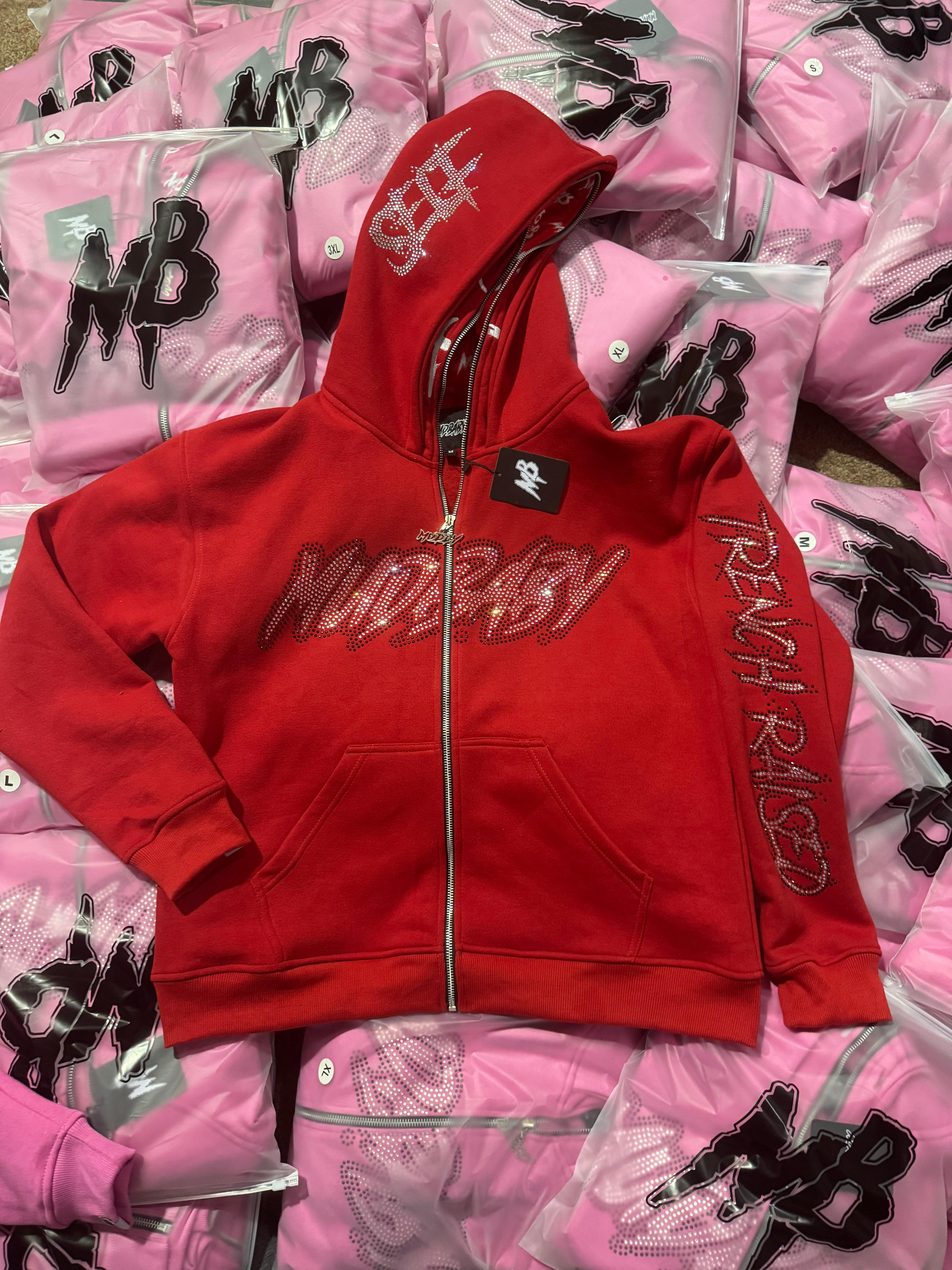 Mudbay red double zip up hoodie