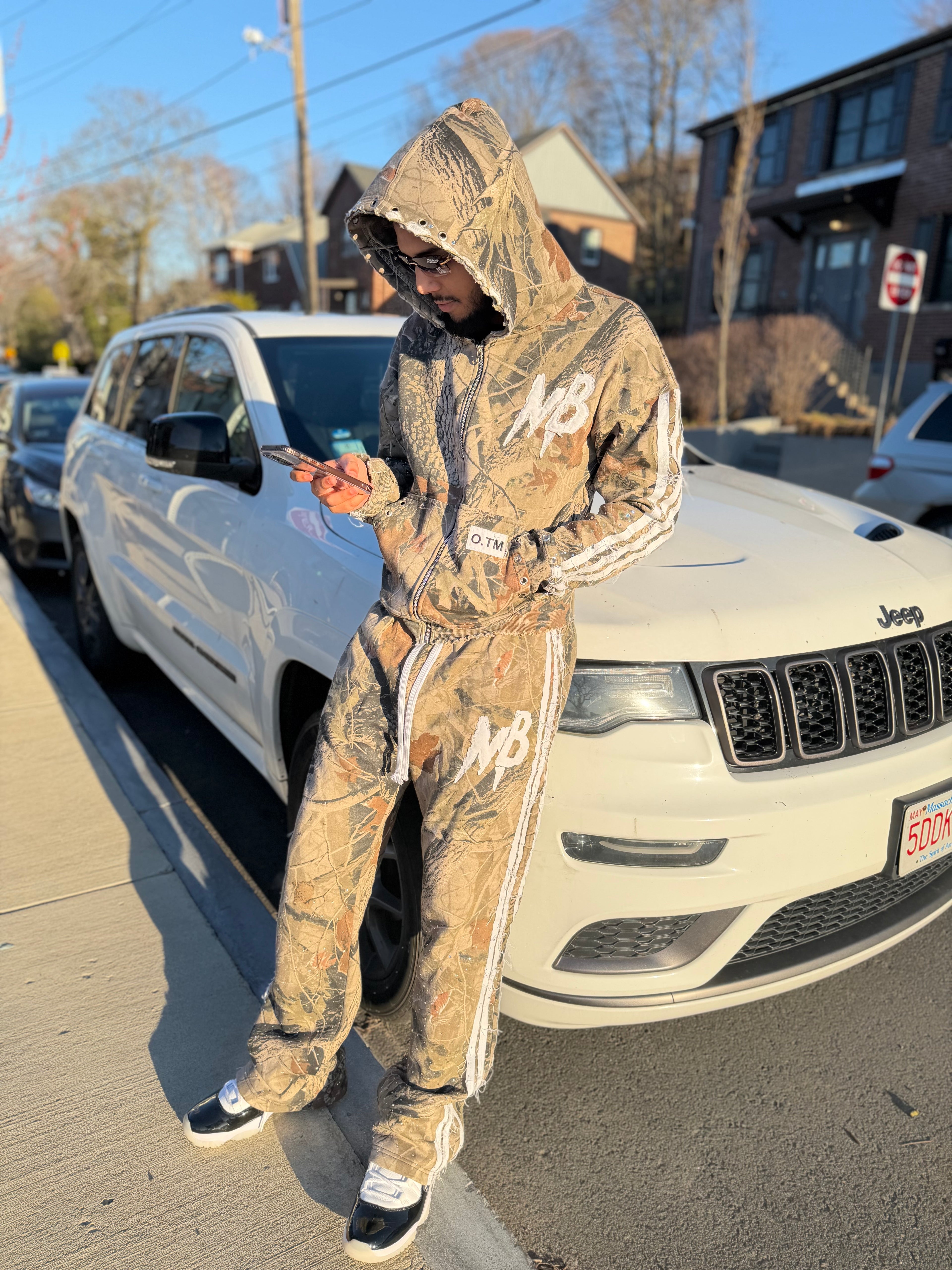 Camo distressed sweat suit