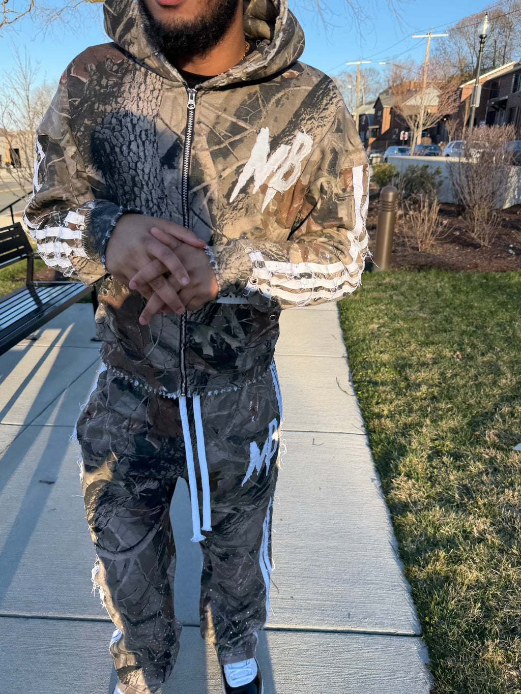 Camo distressed sweat suit