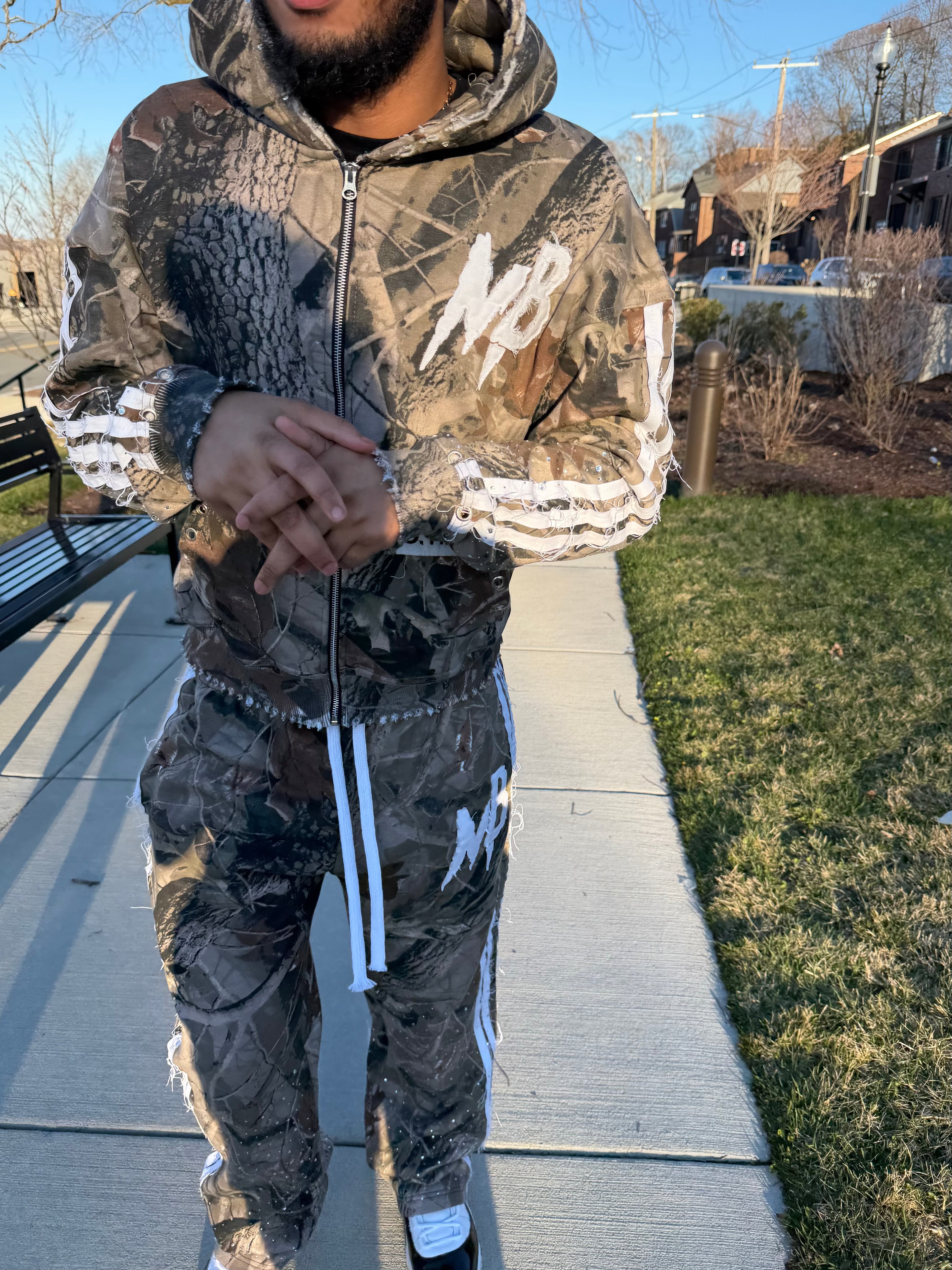Camo distressed sweat suit
