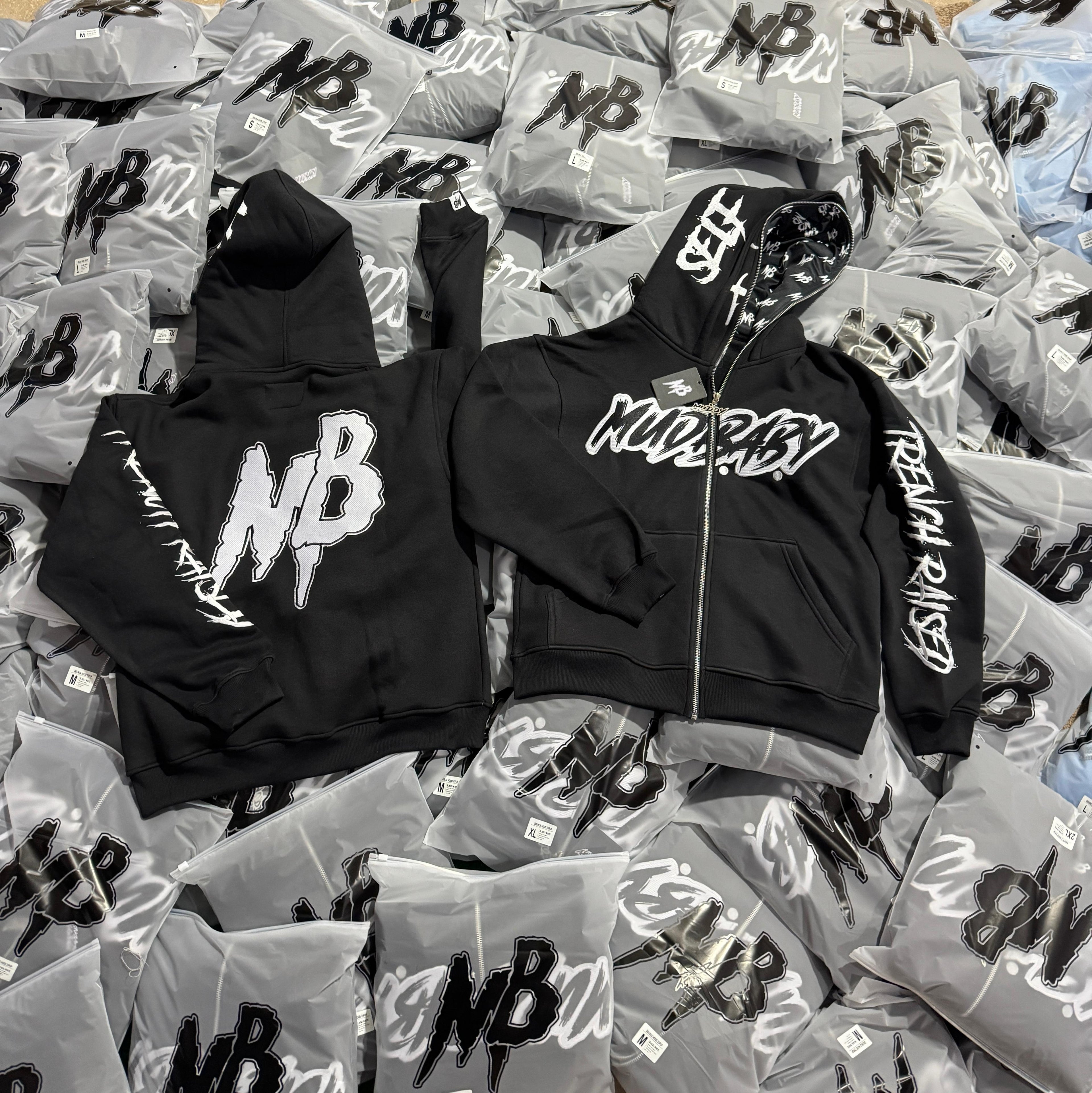 Mudbaby black double zip up hoodie