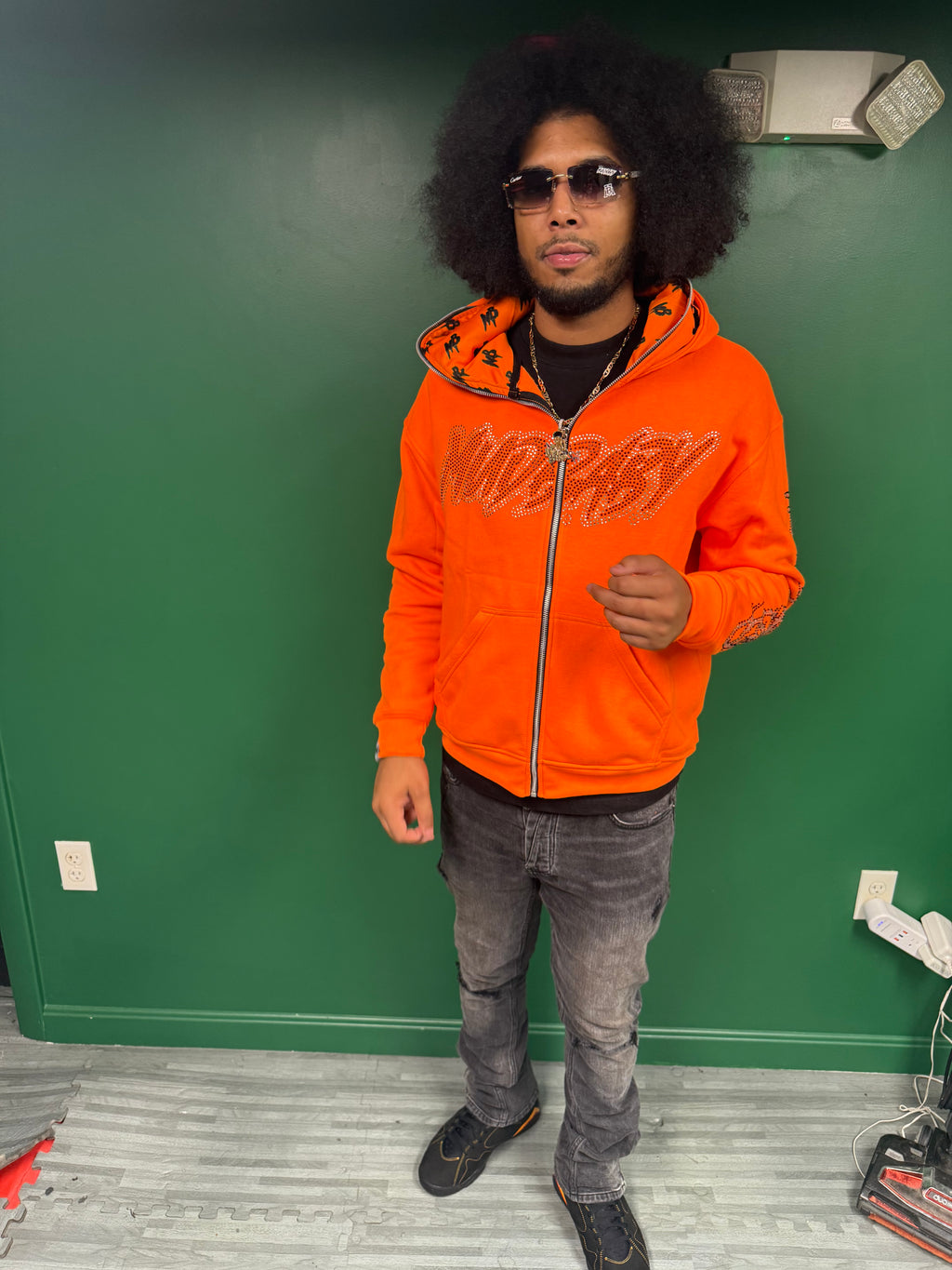 Mudbaby orange double hoodie zip up