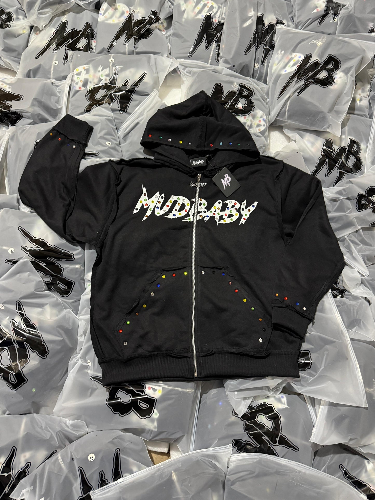 Black Mudbaby colorful rhinestones hoodie