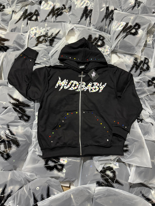 Black Mudbaby colorful rhinestones hoodie