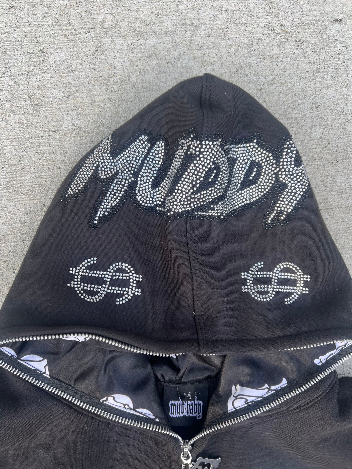 Mudbaby black rhinstone zip up